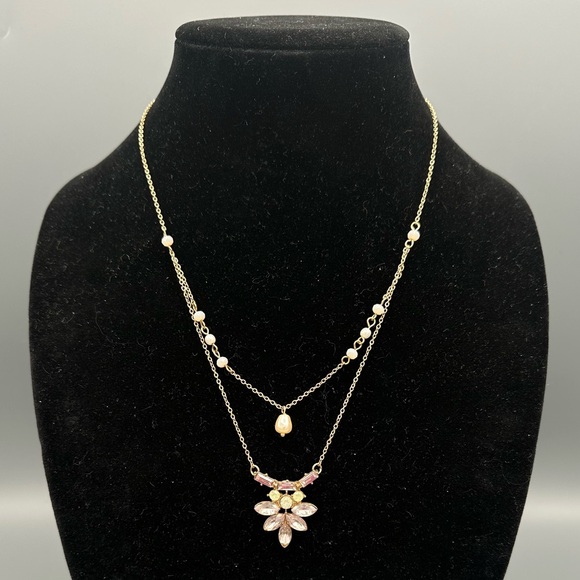 Charming Charlie Jewelry - Charming Charlie Dainty Light Pink Rhinestone Faux Pearl Layered Necklace ~20”